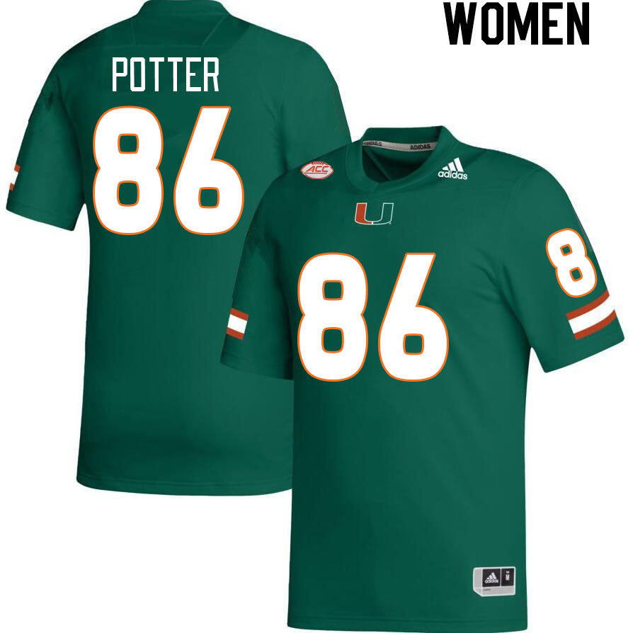 Women #86 Fred Potter Miami Hurricanes College Football Jerseys Stitched-Green